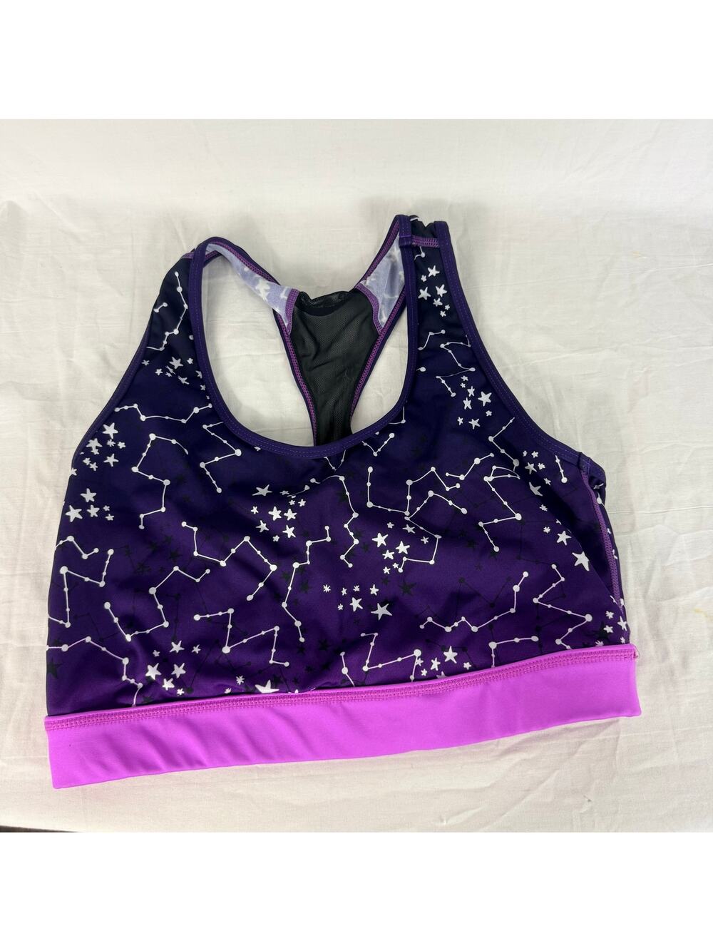 Lularoe Rise Collection Sport Bra Large Purple Stars Constellation Racerback